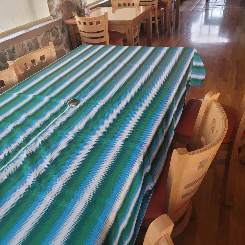 80x60 Outdoor Umbrella Tablecloth Green Blue White Polyester Spring Party